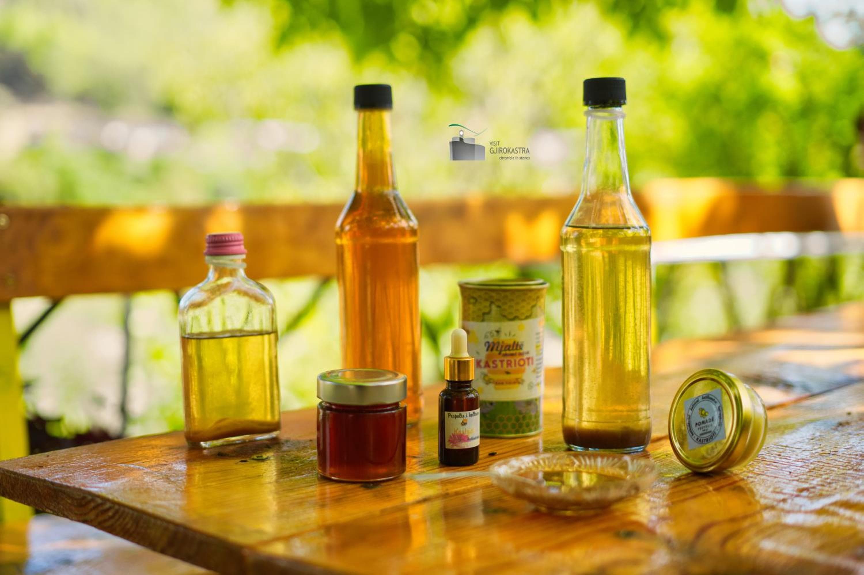 Raki and the family's honey, set out for the tasting