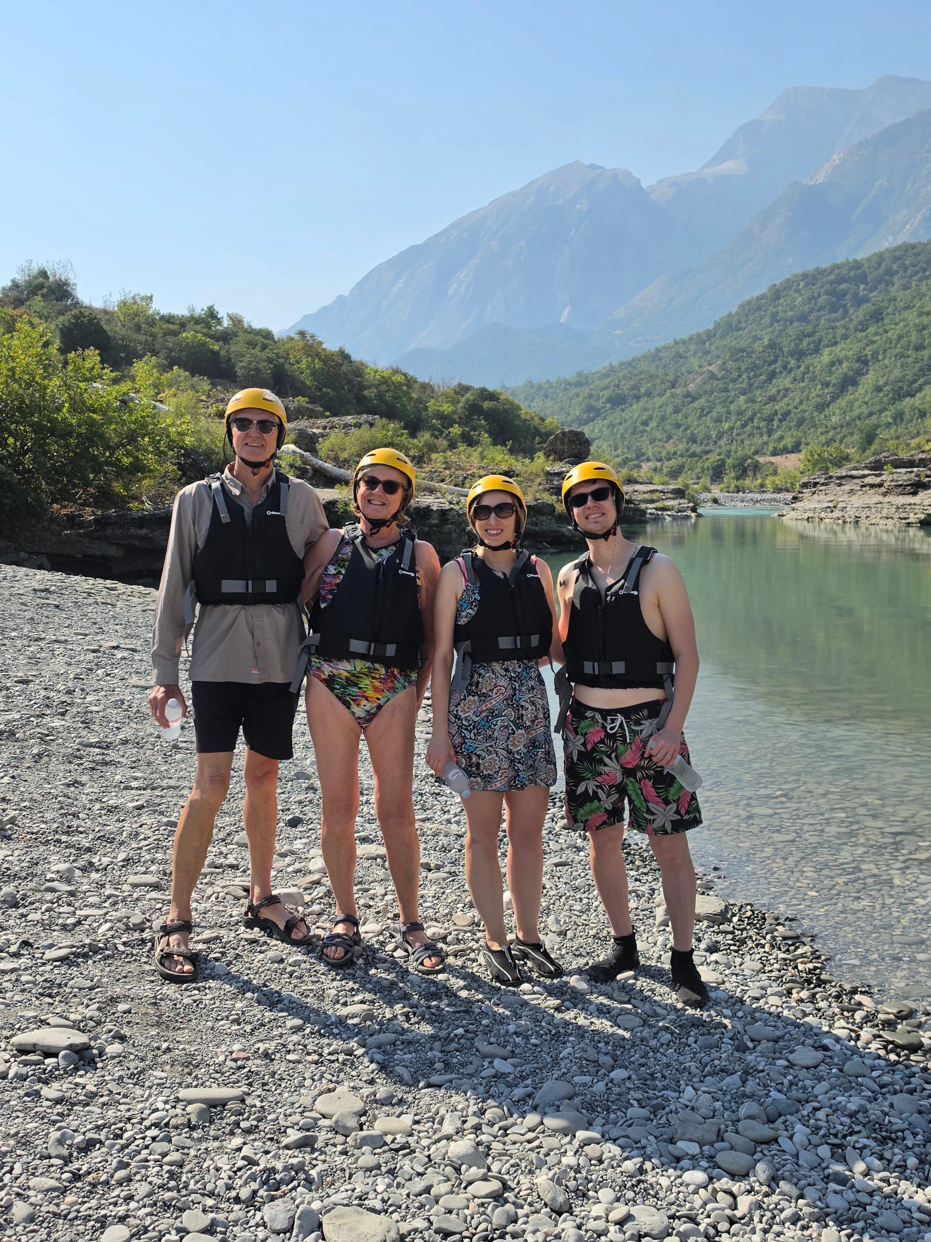 Guests gearing up with paddles outside base camp in Përmet