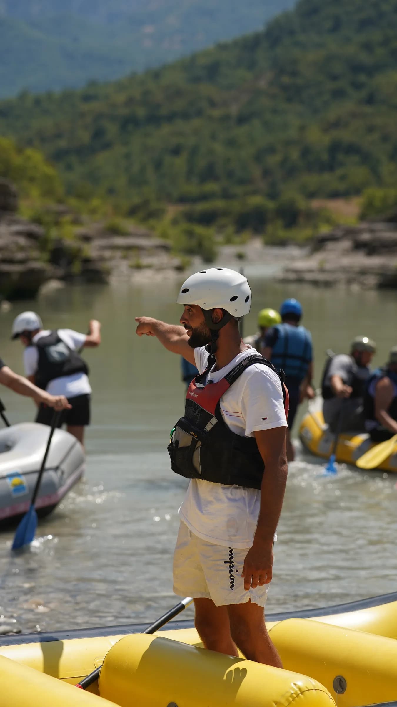 Launching a raft from the bank